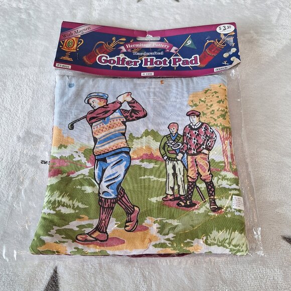 Vintage 1996 Handcrafted Golfer Hot‎ Pad Hermitage Pottery Magnets Sealed - Picture 1 of 5